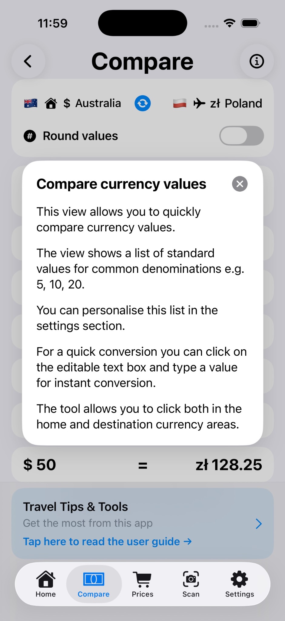 Compare help screen